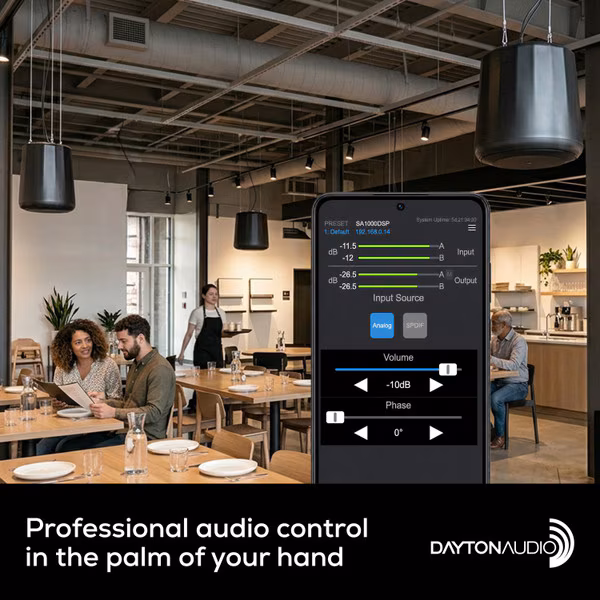 Dayton Audio SA1000DSP 1000 Watt RMS Home Theater Subwoofer Amplifier with DSP Auto Room EQ Class D Power Amp