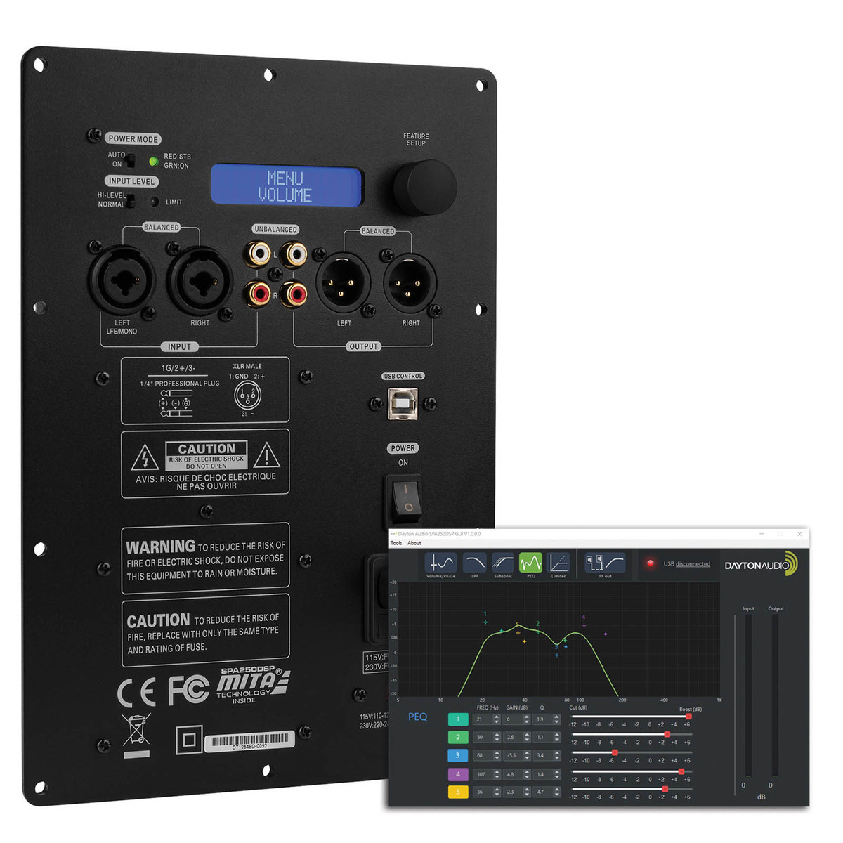 300-8010_HR_0-default Dayton Audio SPA250DSP 250W Subwoofer Plate Amplifier with DSP
