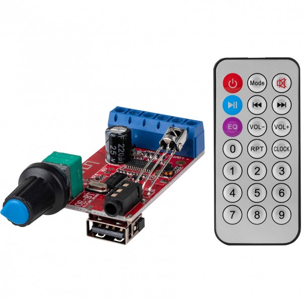 Stereo 4.2 Bluetooth 2 x 30W Amp Board with Volume Control, USB Reader/Charger, and IR Remote